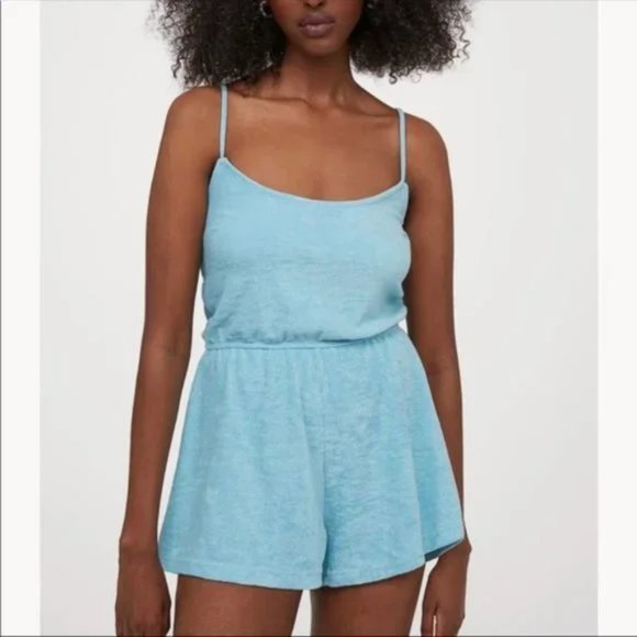 H&M Divided Light Blue Terry Cloth Romper Blue Size Medium/Large - Picture 1 of 7